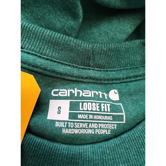 Carhartt Pocket T Shirt Mens S Green Loose Fit Heavyweight LOGO NEW - Picture 2 of 5